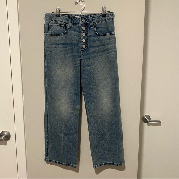 A.L.C. Jeans Denim Montag Exposed Button Fly Medium Blue Wash Wide Leg Cropped 6 - Picture 2 of 11